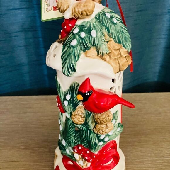 NWT Christmas Blue Sky Ceramics Christmas Bird Feeder Decor - Picture 2 of 3
